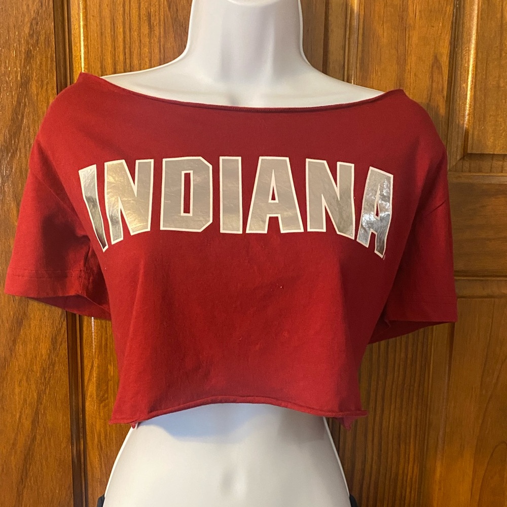 PINK Size Xtra Small Cropped Off the Shoulder Indiana IU Hoosier Top